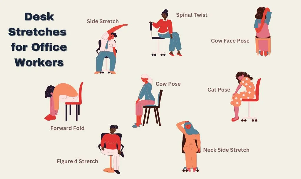Desk worker performing mobility stretch